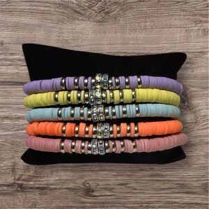 Heishi Beaded Bracelets with Rhinestone Accents Stretchy Stackable Bracelets
